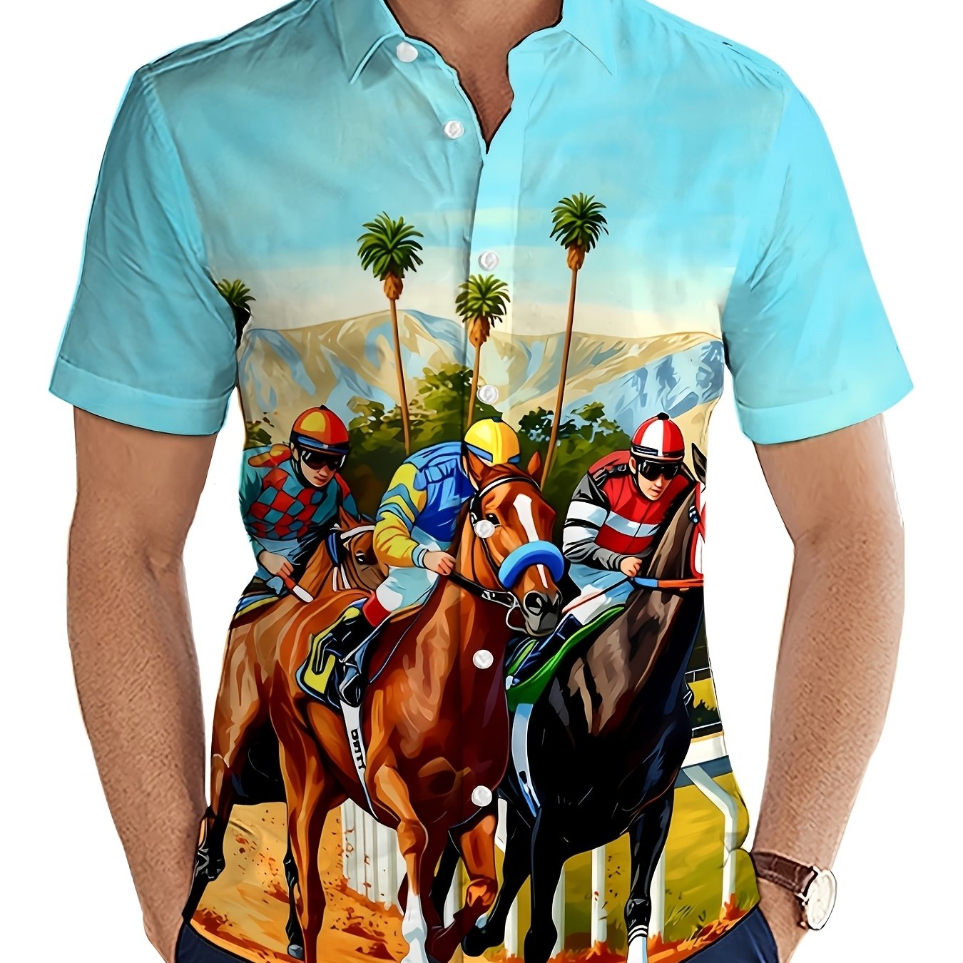 TEMU American-style Horse Trend Men's Print Lapel Shirt Casual Versatile Quick-