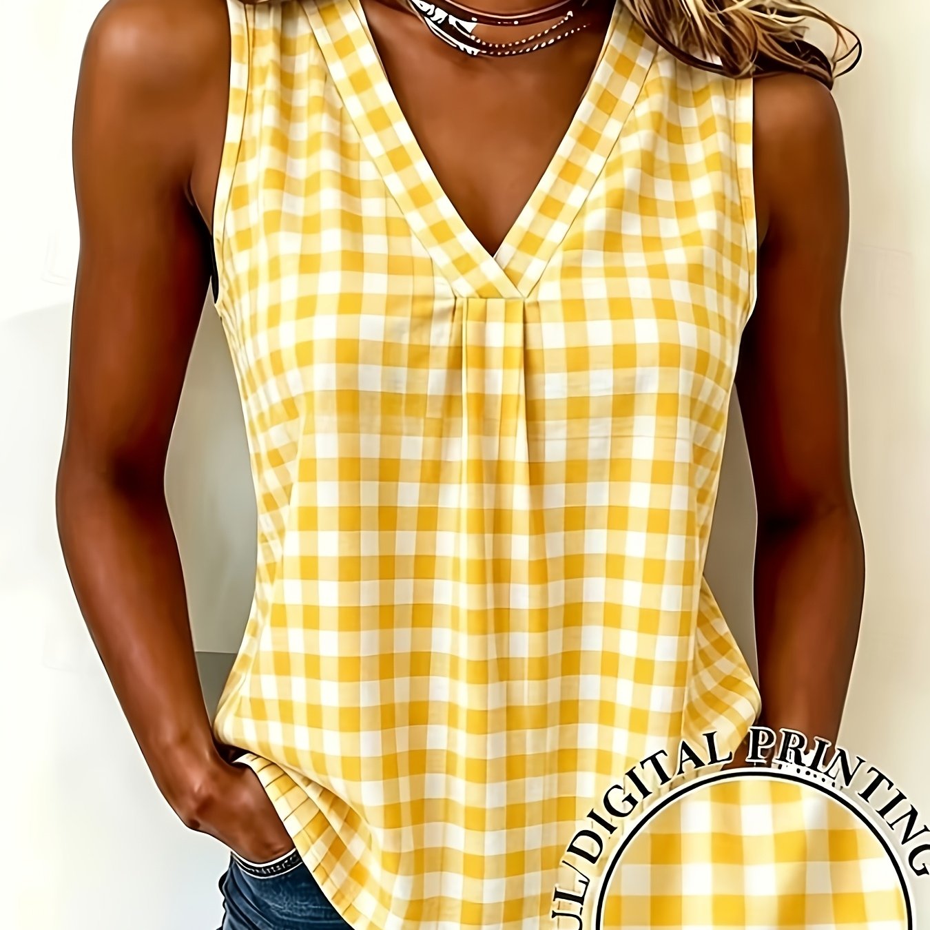 Women's Elegant Vintage Geometric Plaid V-Neck Top