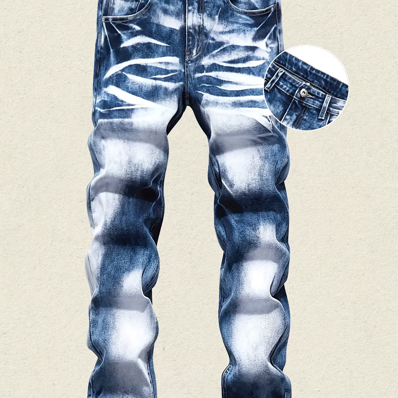 TEMU Men's Stretch Slim Jeans Trendy Classic For Season, Stretch Denim, Tapered Leg, Halloween Gifts, Blue