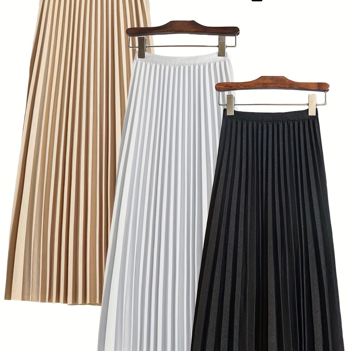 TEMU 3pcs Women's Pleated Skirt Set - Stylish And Versatile , Parties, Or Casual Wear, Elastic Waistband, Fashion Or Special Occasions