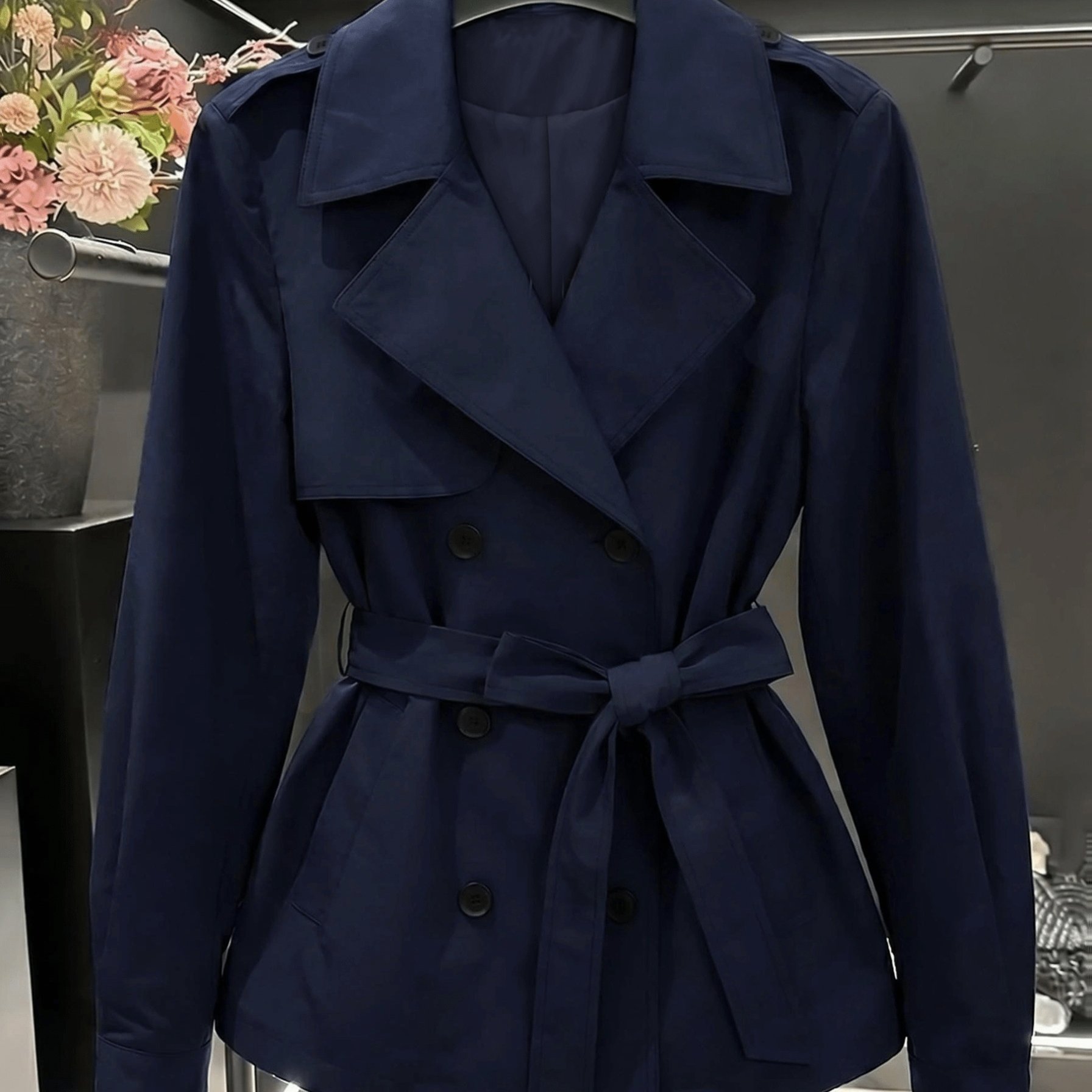 TEMU Women's Casual Trench Coat, Belted Waist, Statement Outerwear