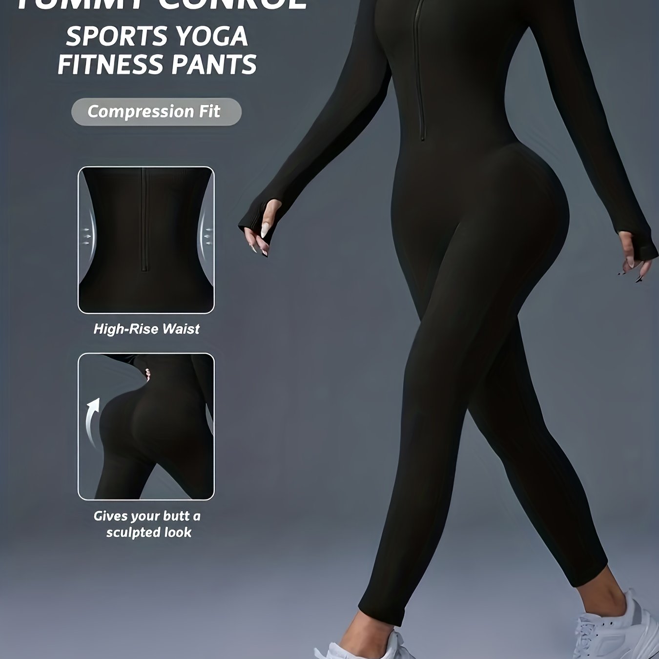 Women's Full-length Zippered Bodysuit - Full-body Compression- - High Elasticity Long Sleeve Swear Set