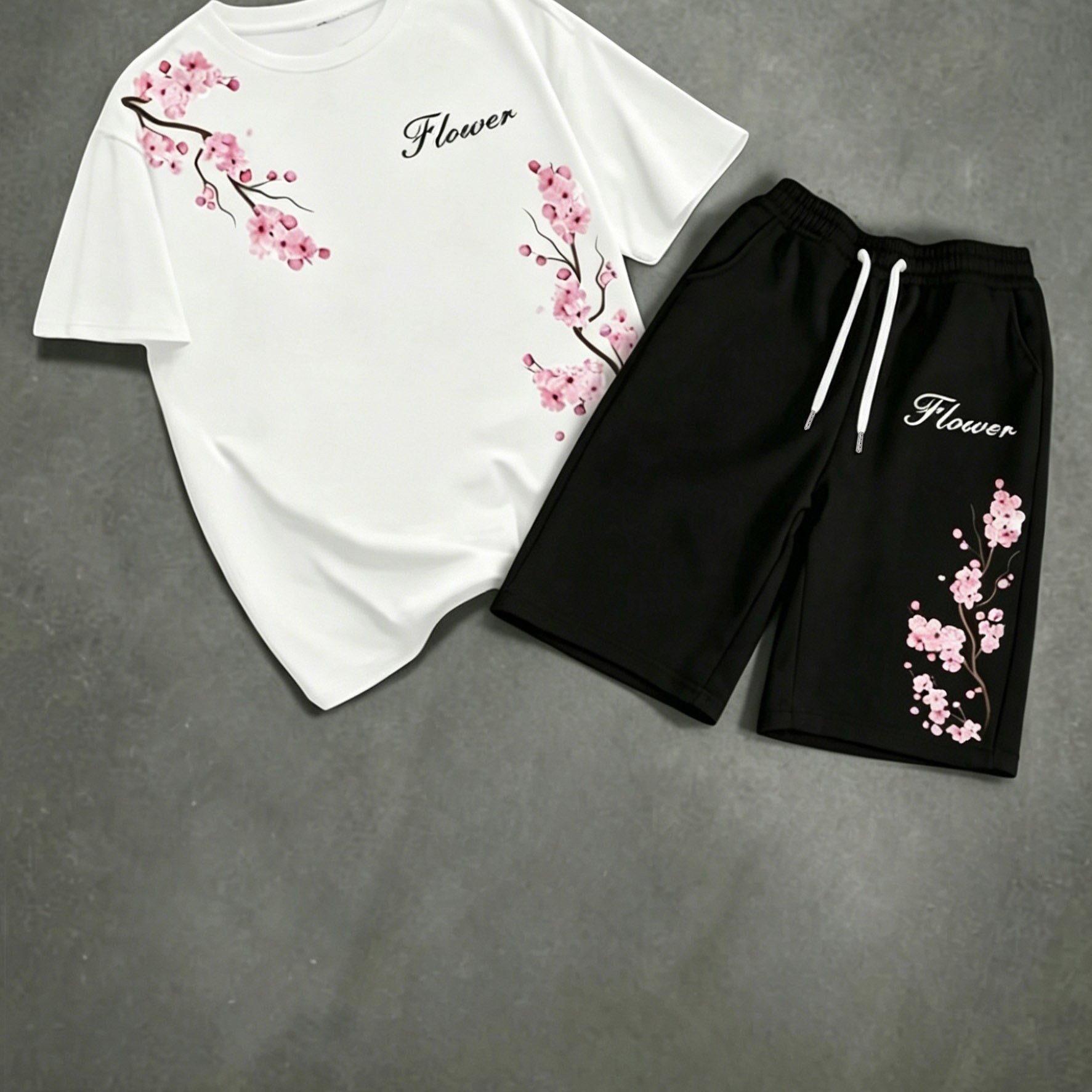 TEMU New Summer Cherry Set: Breathable Short-sleeve T-shirt   Drawstring Shorts 2pcs Trendy Set