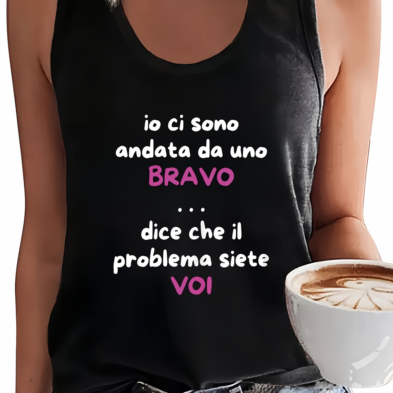 TEMU Italian, I Consulted An , , Text Print Sleeveless Vest, Fashion Women's Summer Clothing Promotion, Women's Top, Micro-elastic Sleeveless Vest
