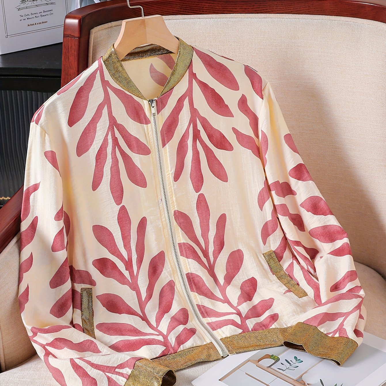 E-shop Damens Elegante Blumenmuster Jacke – Baseballkragen, Ganzjahres-Stil, Casual Oberbekleidung | Reißverschlussjacke