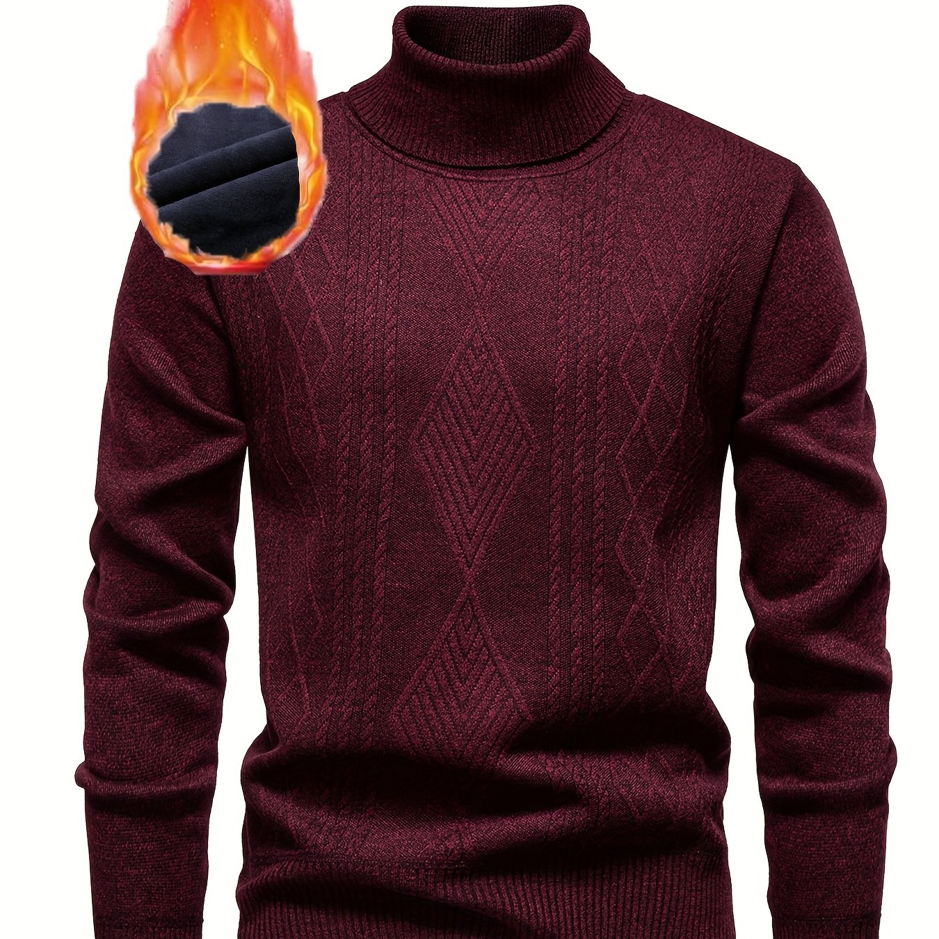 TEMU Men's High Neck Diamond Check Solid Color Knit Pullover Sweater