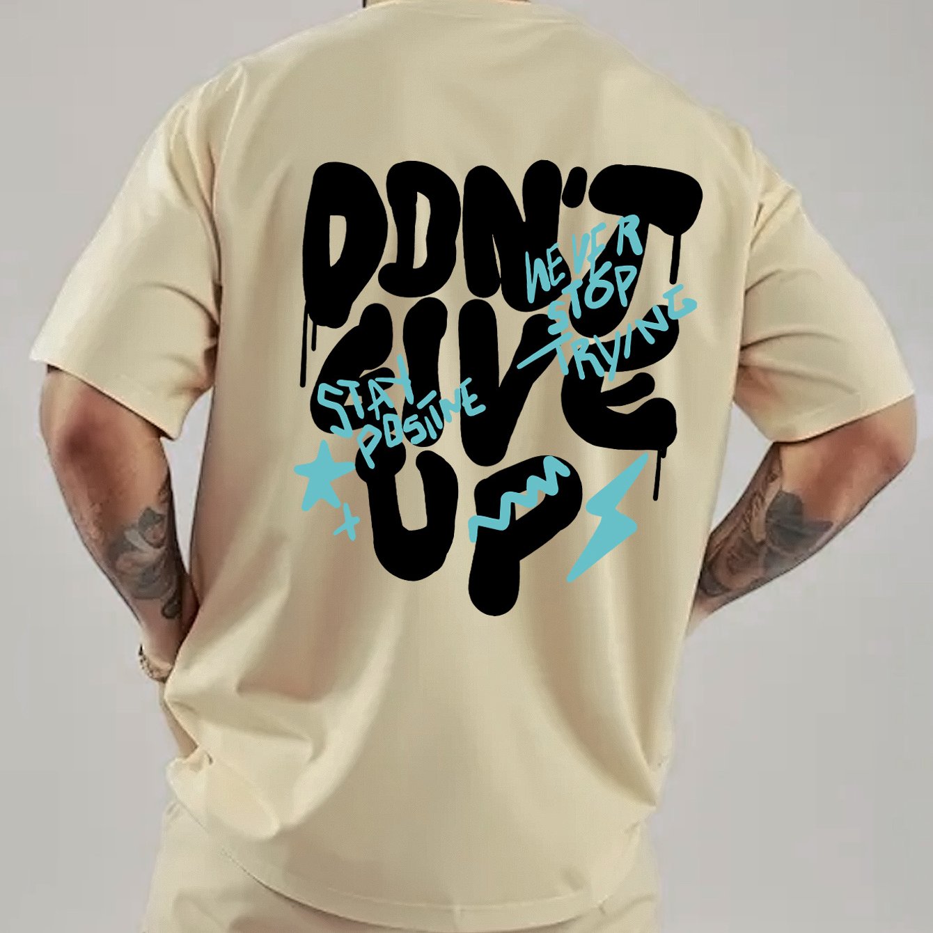 TEMU Men's Fashion Sports Inspirational Quotes Design With Graffiti, Stars, And Waves. ! Letter Prints For Hiking And Fishing, Breathable, Everyday