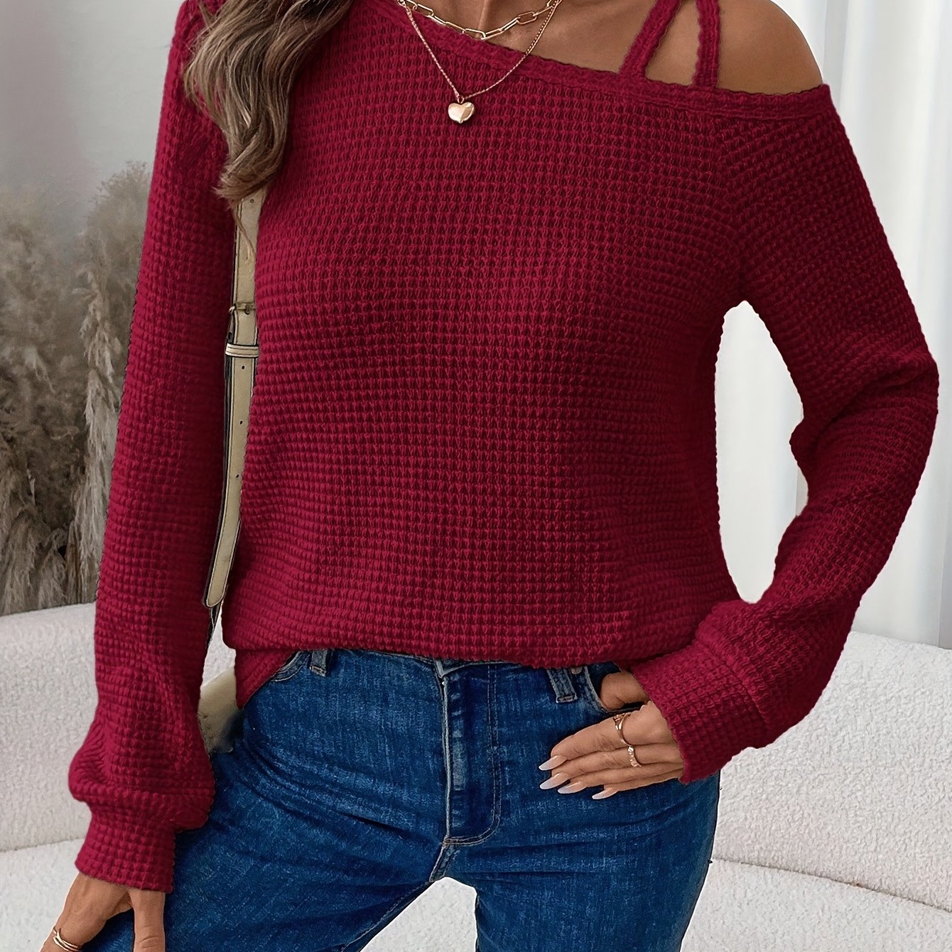TEMU Women's Fashion Cross-strap Casual Long Sleeve T-shirt