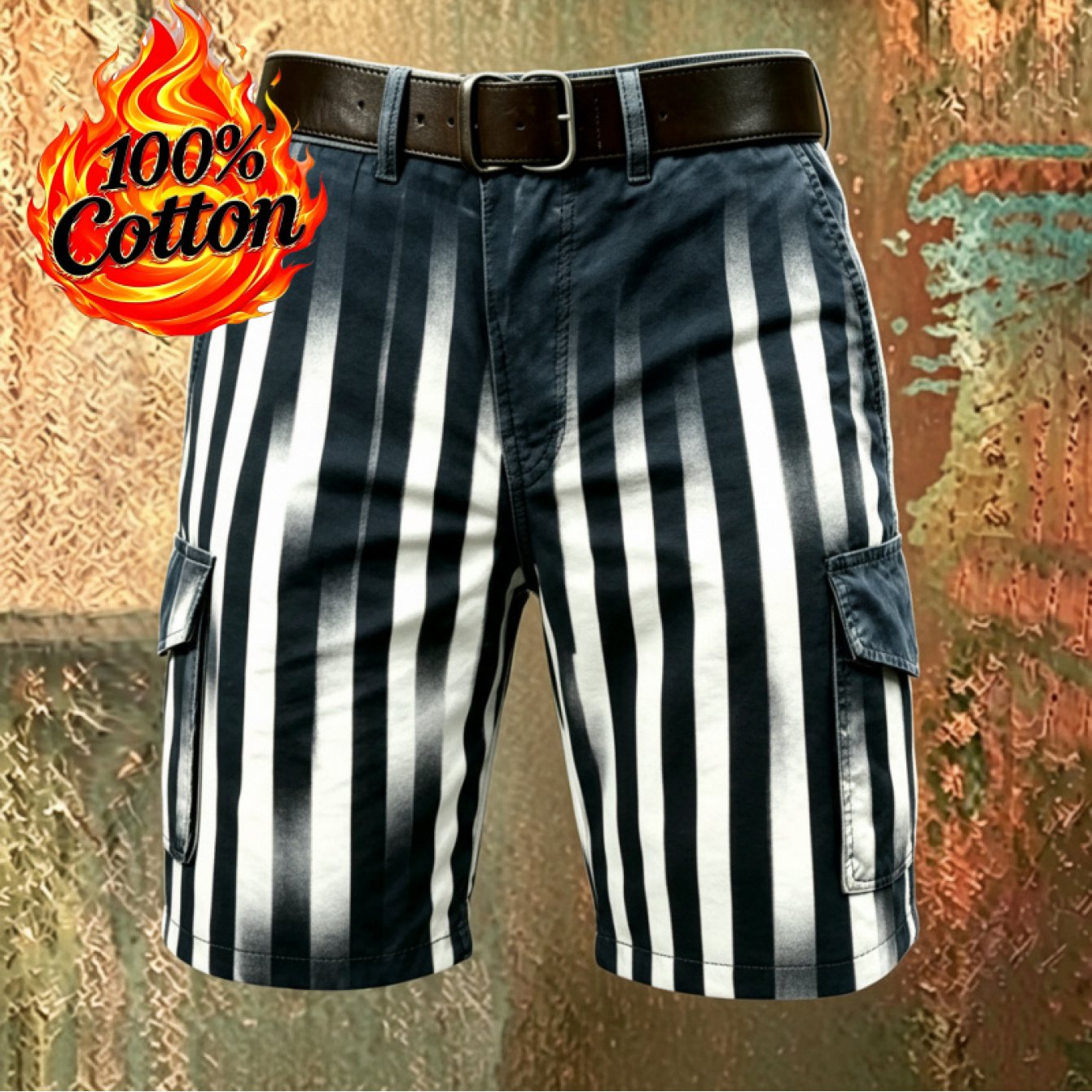 Men's 3d Printed Workwear Shorts With Multi-pocket - Y2k Retro Street Style Beltless Shorts Suitable For Casual Wear, Outdoor & Everyday Use, Belt Not Included, Hand Washable Regular Fit