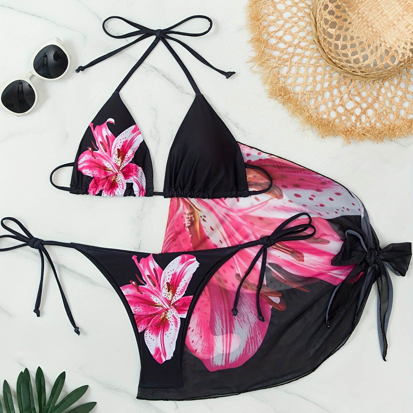 TEMU Three-piece Set Of A Sexy Outdoor With A , Including A Sheer Skirt And Outfit