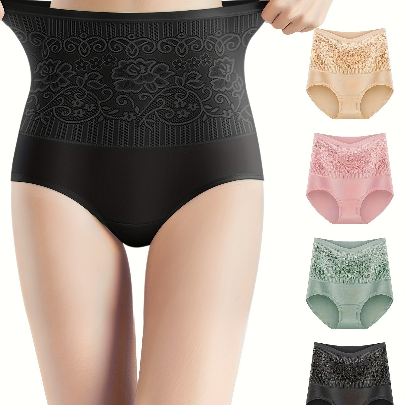 8pcs Underwear Cotton High Waist Tummy Control Panties Women's Rose  Jacquard Ladies Panty