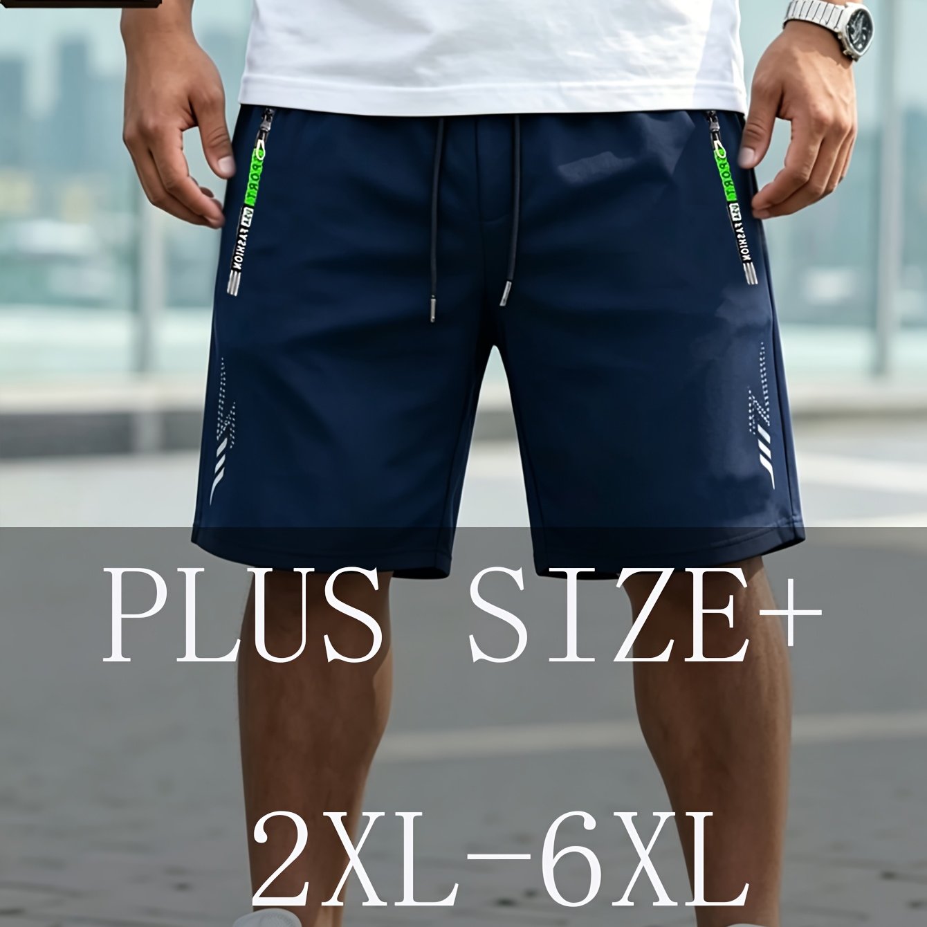 TEMU Plus-size Men's Summer Casual Loose-fit Solid Color Shorts With Side Zipper Pockets, Comfortable, Soft, And Breathable For Outdoor Leisure,
