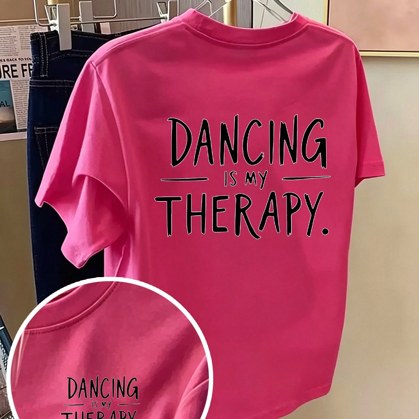 TEMU Dancing Is My Therapy English Front And Back Print, Dance Slogan, Temperament Literary Women's Short Sleeve T-shirt