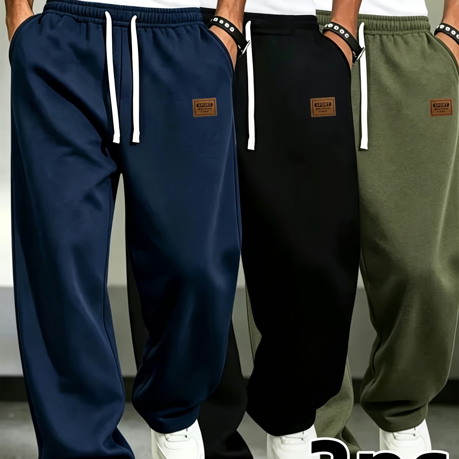 TEMU Pantaloni sportivi casual da 3 pezzi, pantaloni della tuta larghi a con vita con coulisse, jogger in maglia , semplici e , adatti per sport e