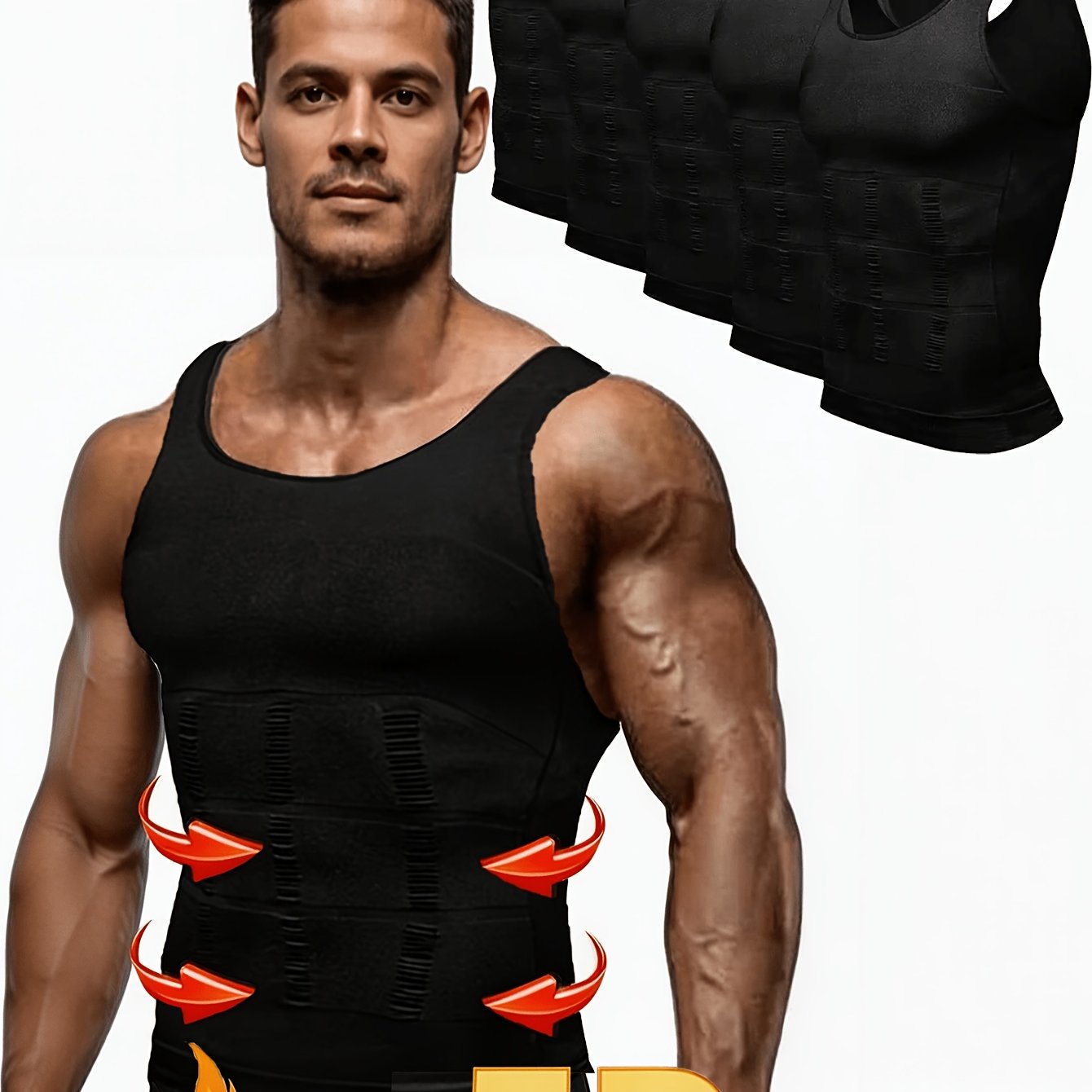 5-pack Men's Compression Shirts, Sleeveless Tummy Control Waist Trainer Body Shaper Vest, Medium Stretch Athletic Base Layer For Workout, Breathable Seamless Slimming Shapewear, Gym Clothing
