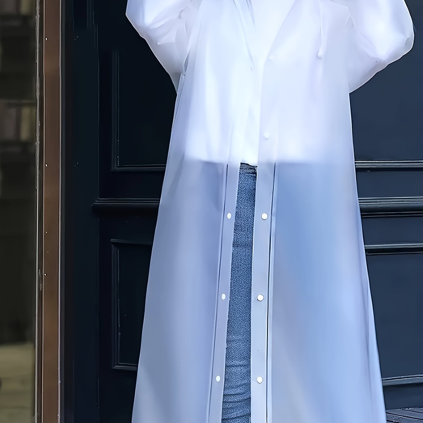 Hooded Button Raincoat, Unisex, Thickened Pvc Material, Reusable, Adult Long-sleeve Semi-transparent Raincoat, Outdoor Hiking Rain Gear, Minimalist Portable Raincoat, Button-up Raincoat
