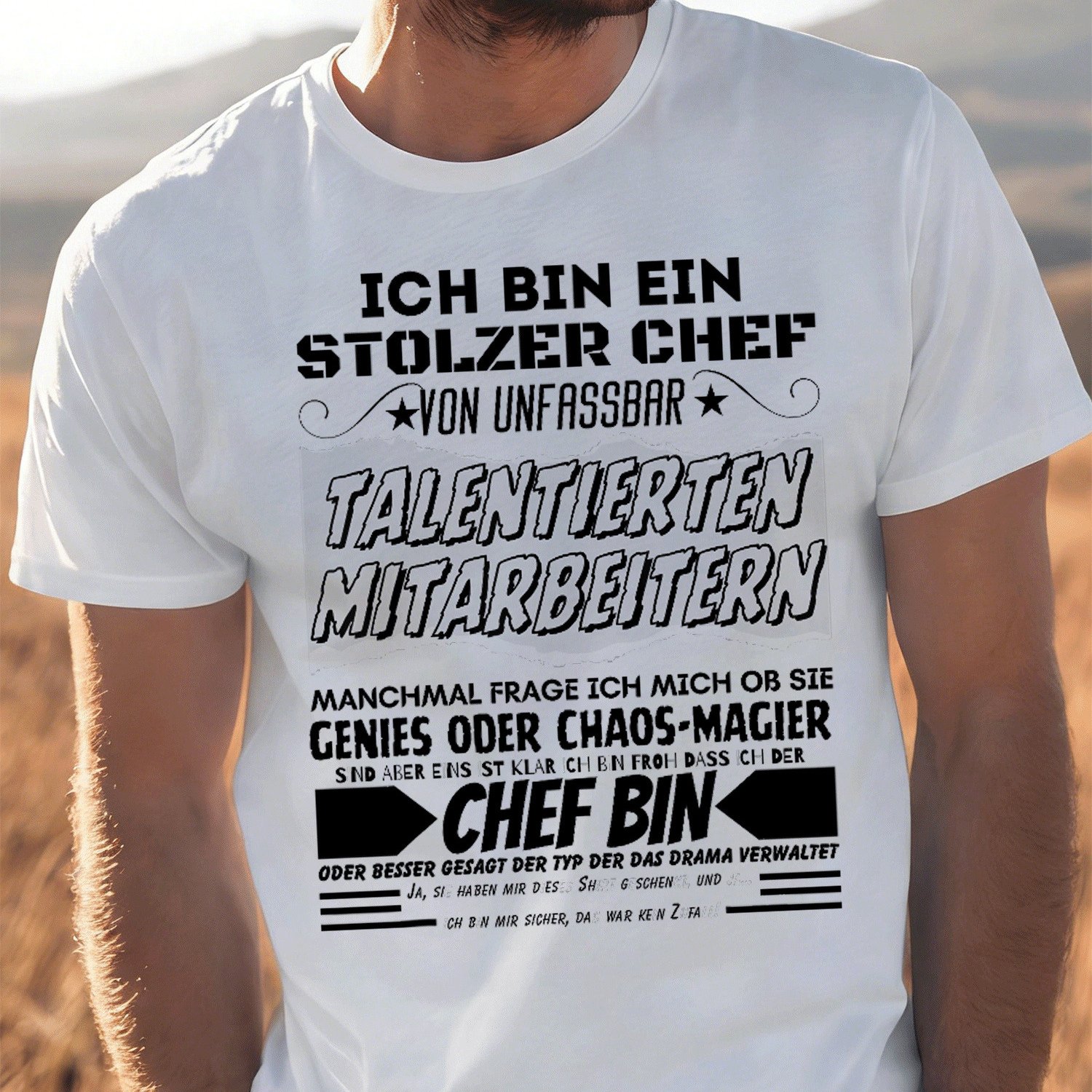 Image of T-shirt With Text 'ich Bin Ein Chef Von Verdammt Mitarbeitern'[, Black For Men Women Unisex Funny T-shirt