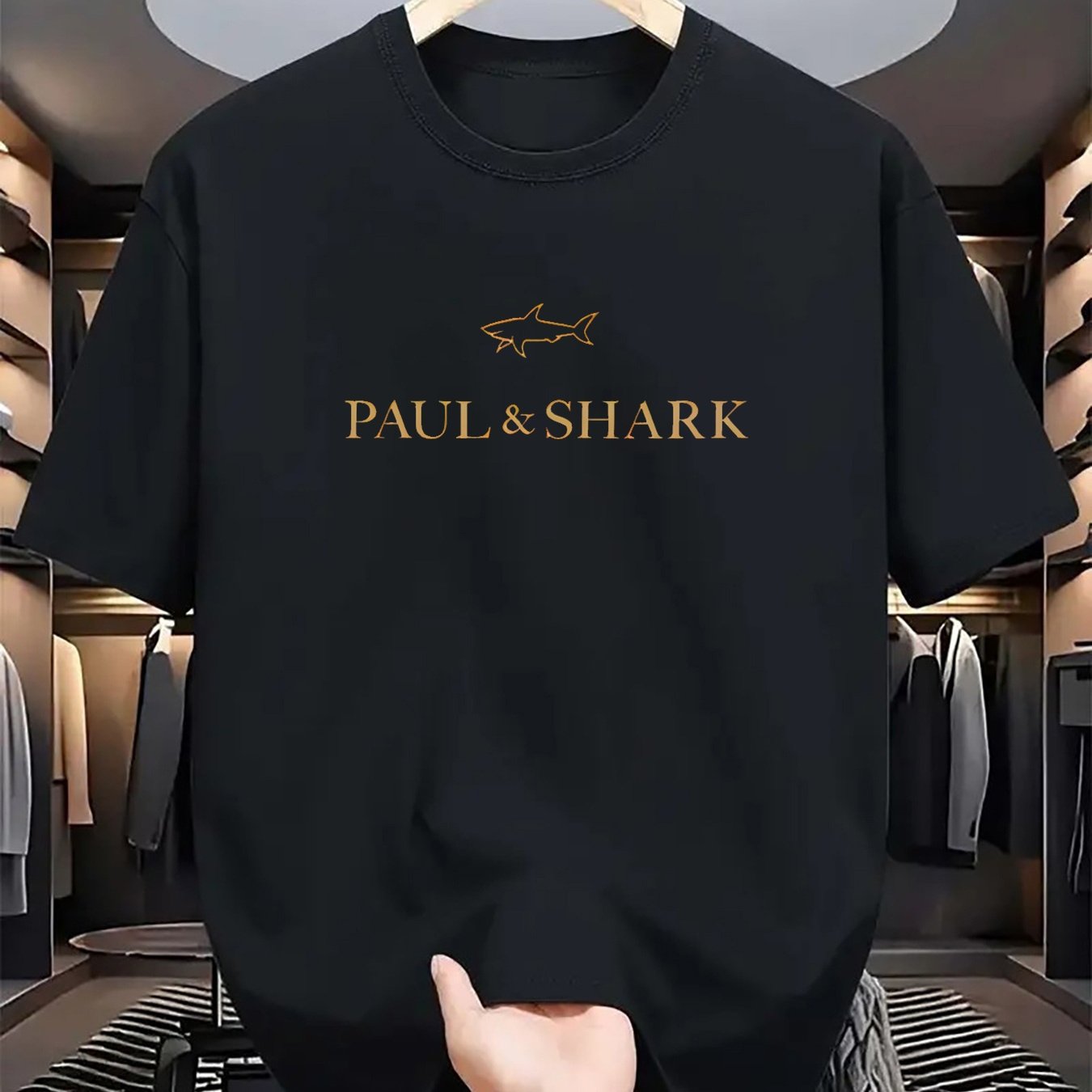 TEMU Men's Quick-dry Loose Fit Casual T-shirt With Golden Shark Graphic Print, Beige Round Neck Short Sleeve Tee For Summer & Wear, Comfortable Apparel | Clothing, Shark Shirt