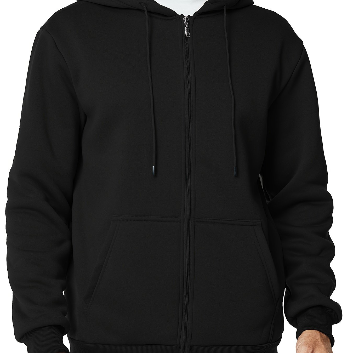 TEMU Vintage-inspired Casual Zip-up Hoodie With Pockets - Long Sleeve, Solid Color, Polyester Blend - Fall & Winter