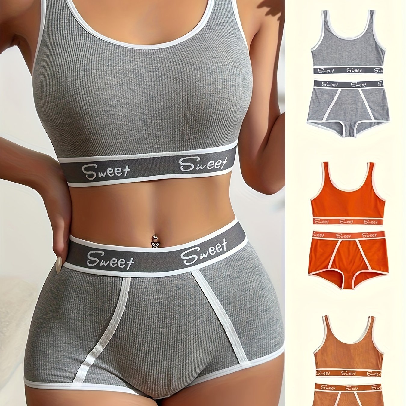 Sporty Letter Contrast Band Bra Panty Racer Back Scoop Neck - Temu Canada