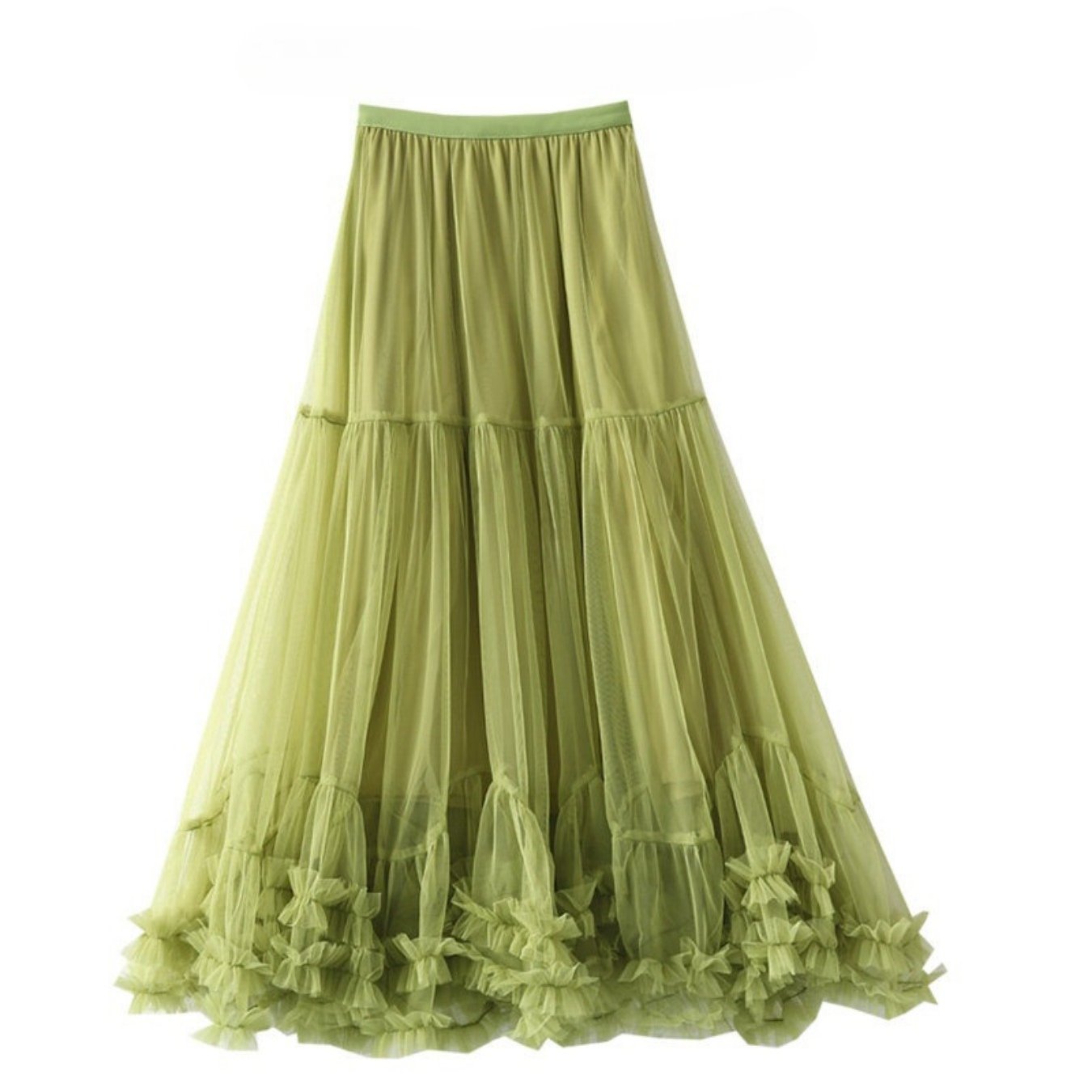 Image of Green And Fresh Mesh Puffy Skirt For Women, Travel Long Dress, Fairy Tulle Skirt, Midi Skirt, A-line Skirt,