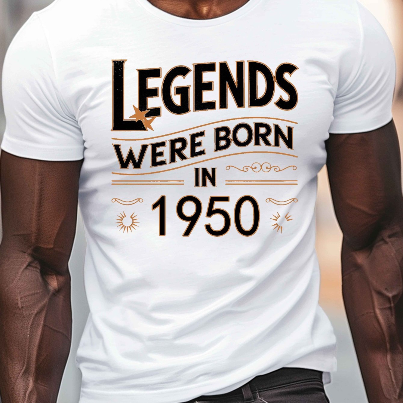 TEMU Born In 1950 Print, Men's Round Crew Neck Short Sleeve Tee, Casual T-shirtcasual Comfy Lightweight Top For Summer