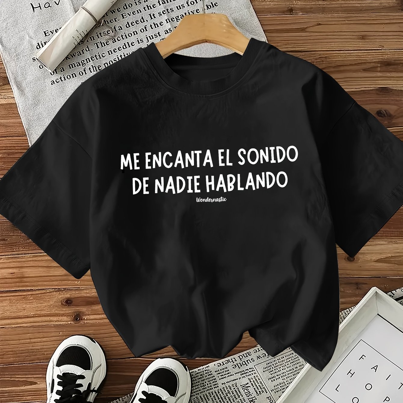 TEMU Camiseta casual y de moda para mujer con cuello , estampado de eslogan en inglés, elegante y sencillo