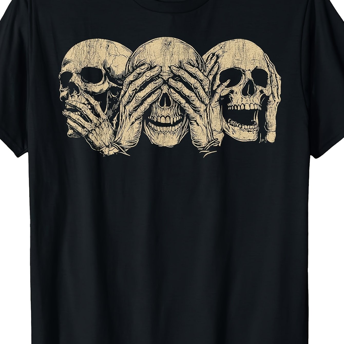 Image of Plus Size No Evil Skull - Dark Gothic Horror T-shirt, Black, Sizes S To 3xl Men's Casual Clothing Perfect For Home | Outdoor | Work | Gift (birthdays) | Valentine's Day | Mother's Day)