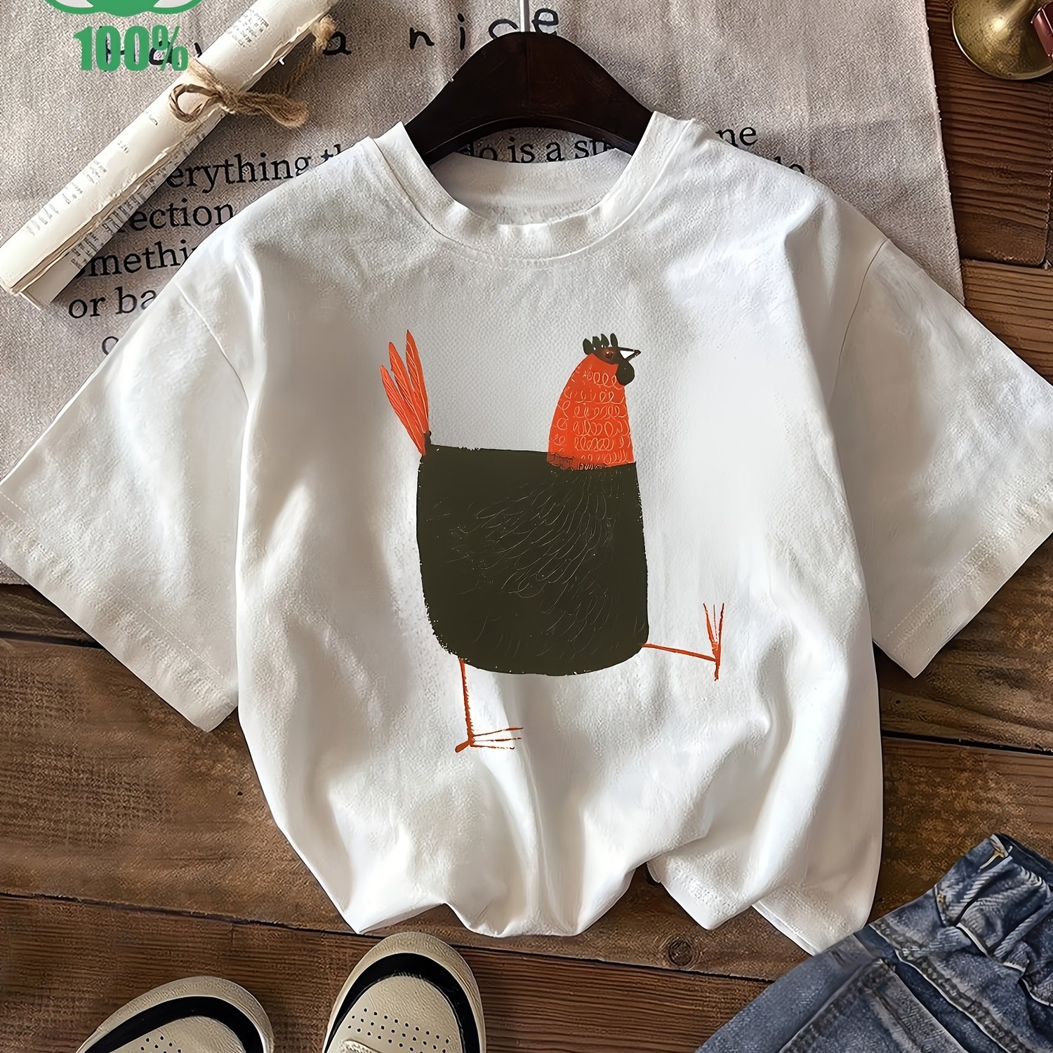 Chicken Pattern Printed Women's Spring And Summer Clothing, Fit Round Neck T-shirt