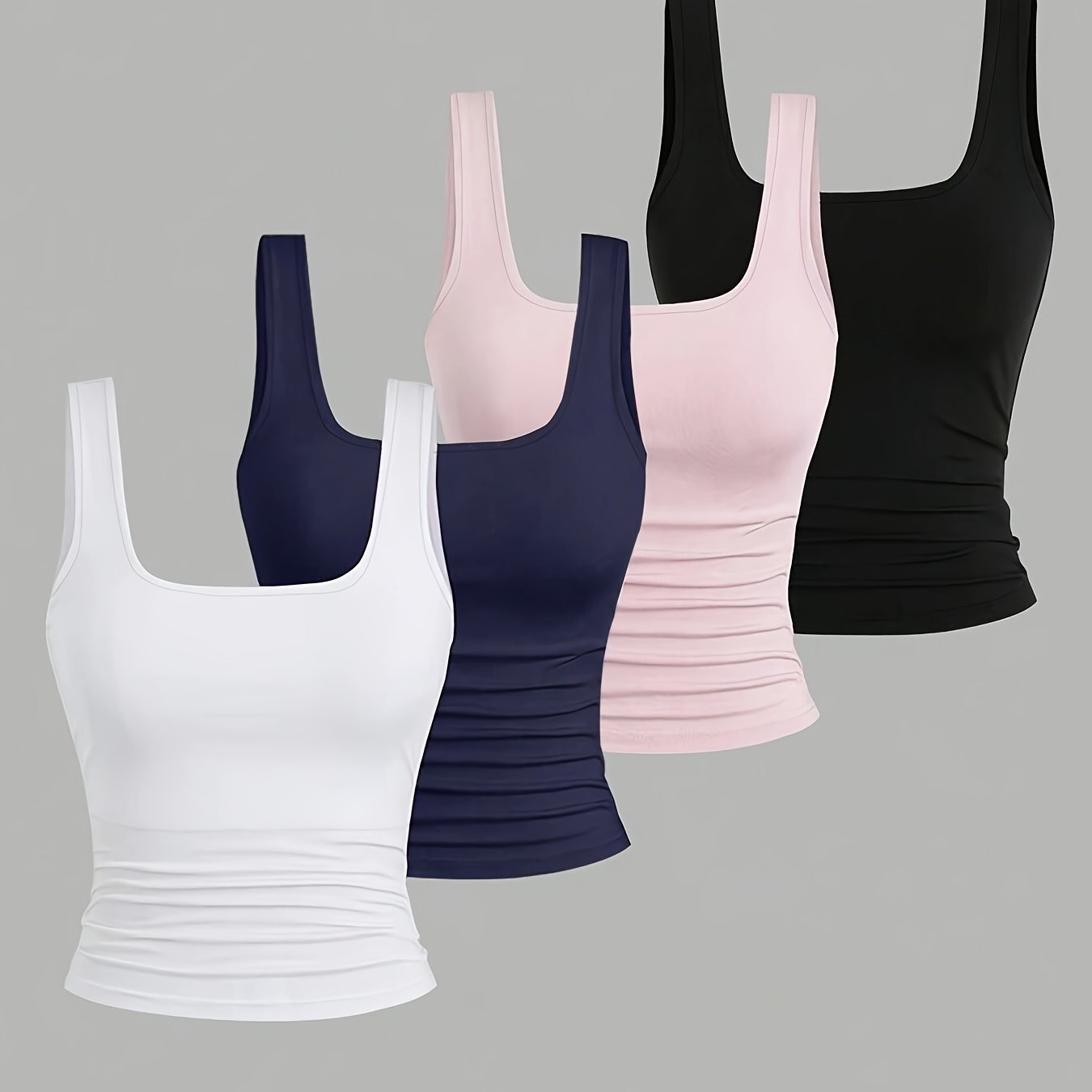 TEMU 4pcs Solid Color Vest Set, Summer Casual Women's Top, Women's Clothing