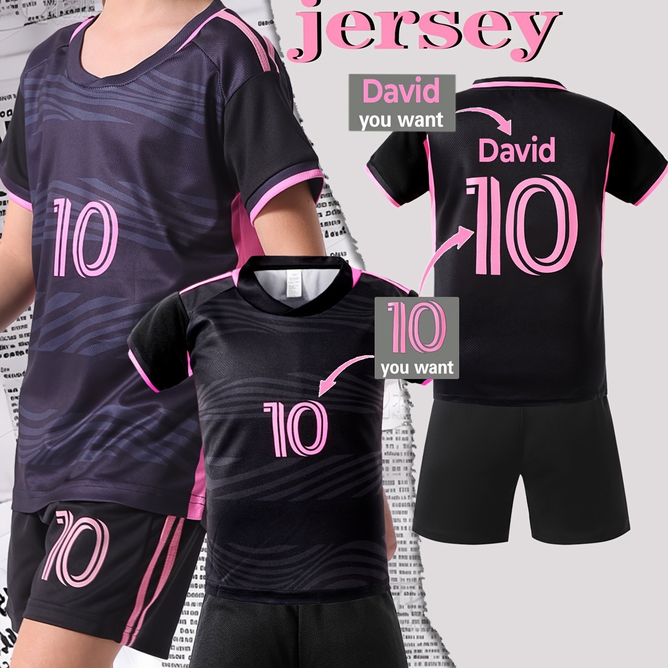 TEMU Personalized Custom Name And Number- Adolescent Football Kit, Jersey& Shorts Combo, Lightweight &breathable For Sports & Casual Wear., Perfect