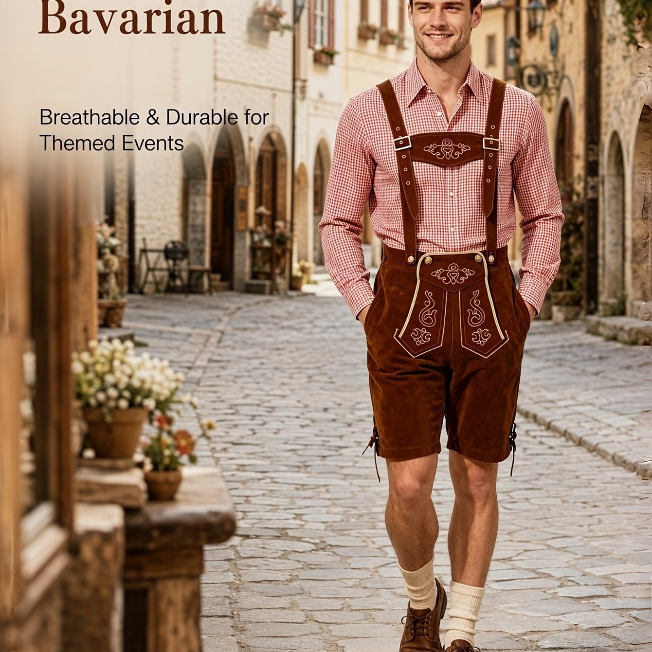 TEMU Halloween Costume Traditional Men's Short Overalls, Munich Oktoberfest Men's Clothing, Retro Embroidered Shorts, Festive Theme Party Performance