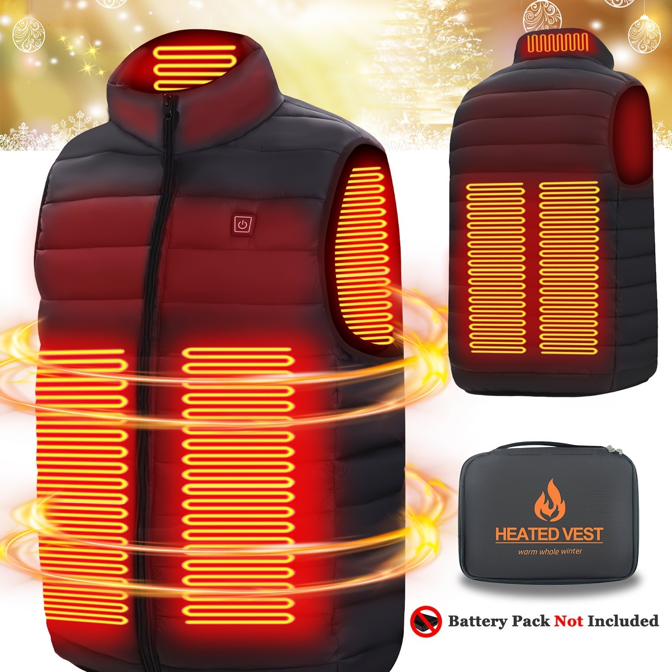 TEMU Men's Heated Vest (s-xxxl), Men Heated Jackets W/o Hood, 3 Heating Levels, Body Warming Products, Men Warm Winter Coat, Stand Collar Lightweight