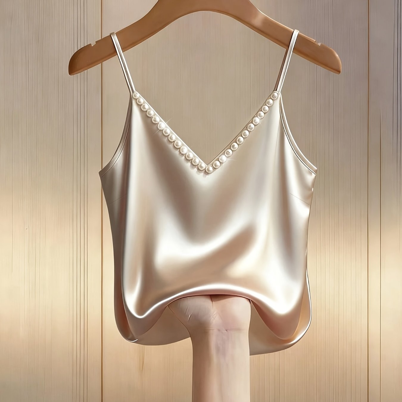 E-shop Ganzjahres-Weste für Damen, taillierendes Satin-Camisole mit Perlen-V-Ausschnitt, elegant für Partys, geeignet für Streetwear, Pendeln, ,