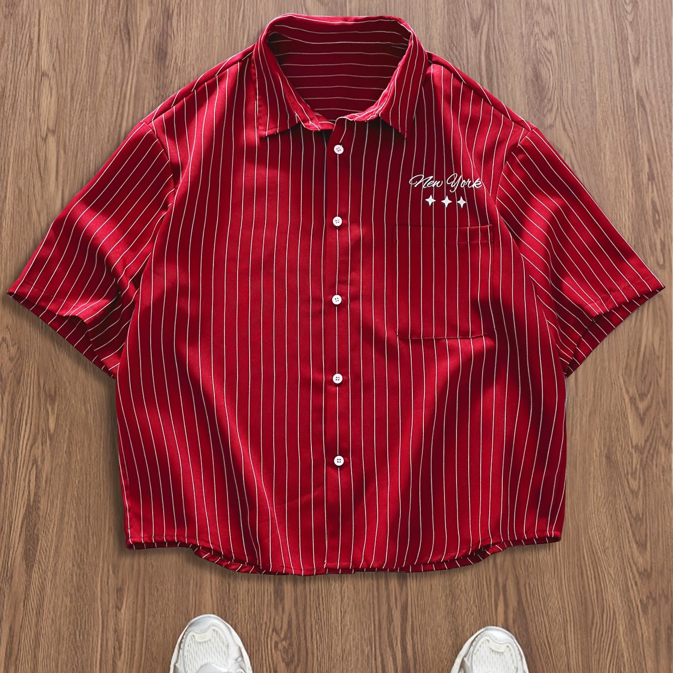 TEMU Striped Short Sleeve Shirt, Smooth And Lightweight Fabric, Casual Daily Wear