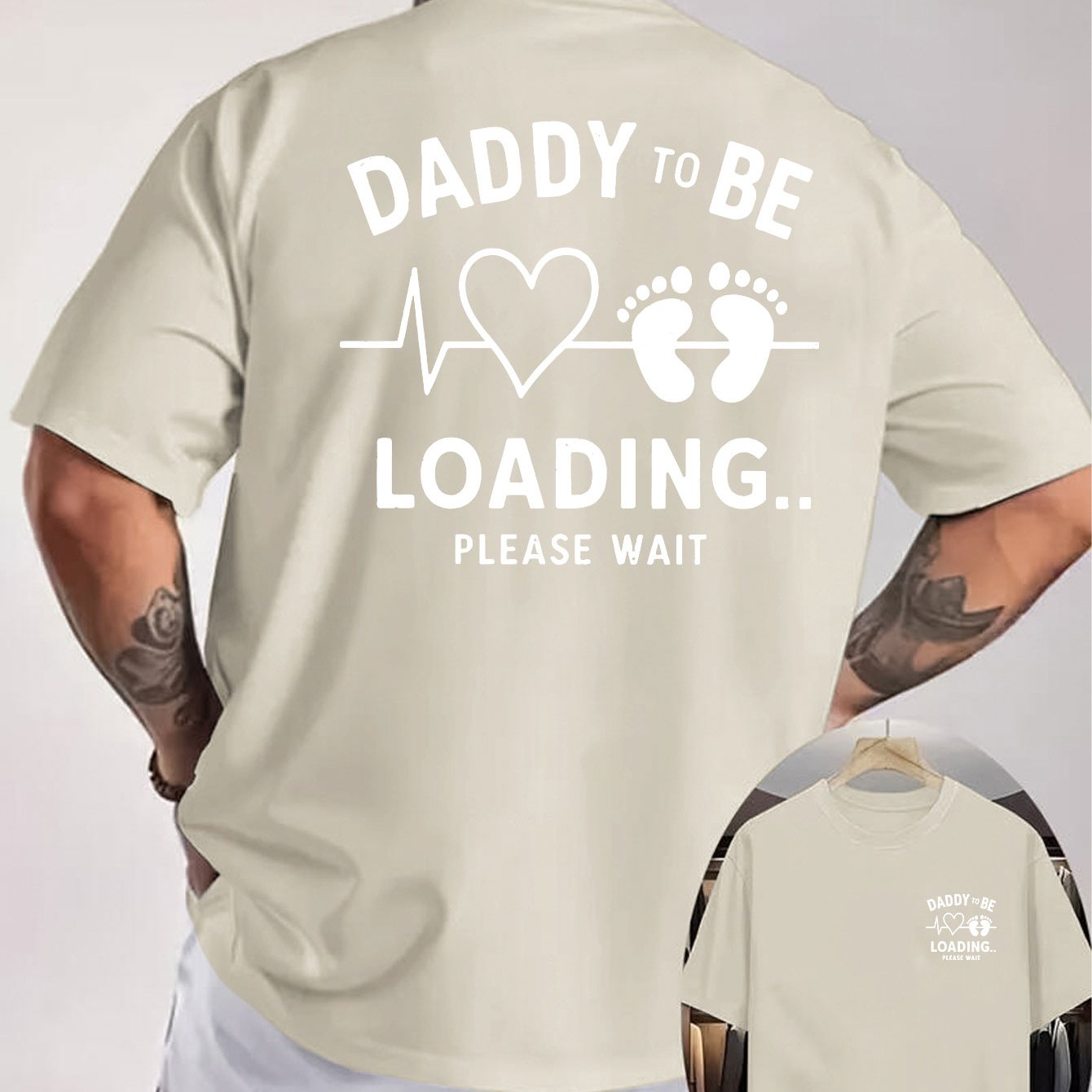 TEMU Daddy-to-be Loading Slogan Double-sided Printed Men's T-shirt, A Commemorative Style For Expectant Fathers, Suitable For Everyday Wear, Gifts,