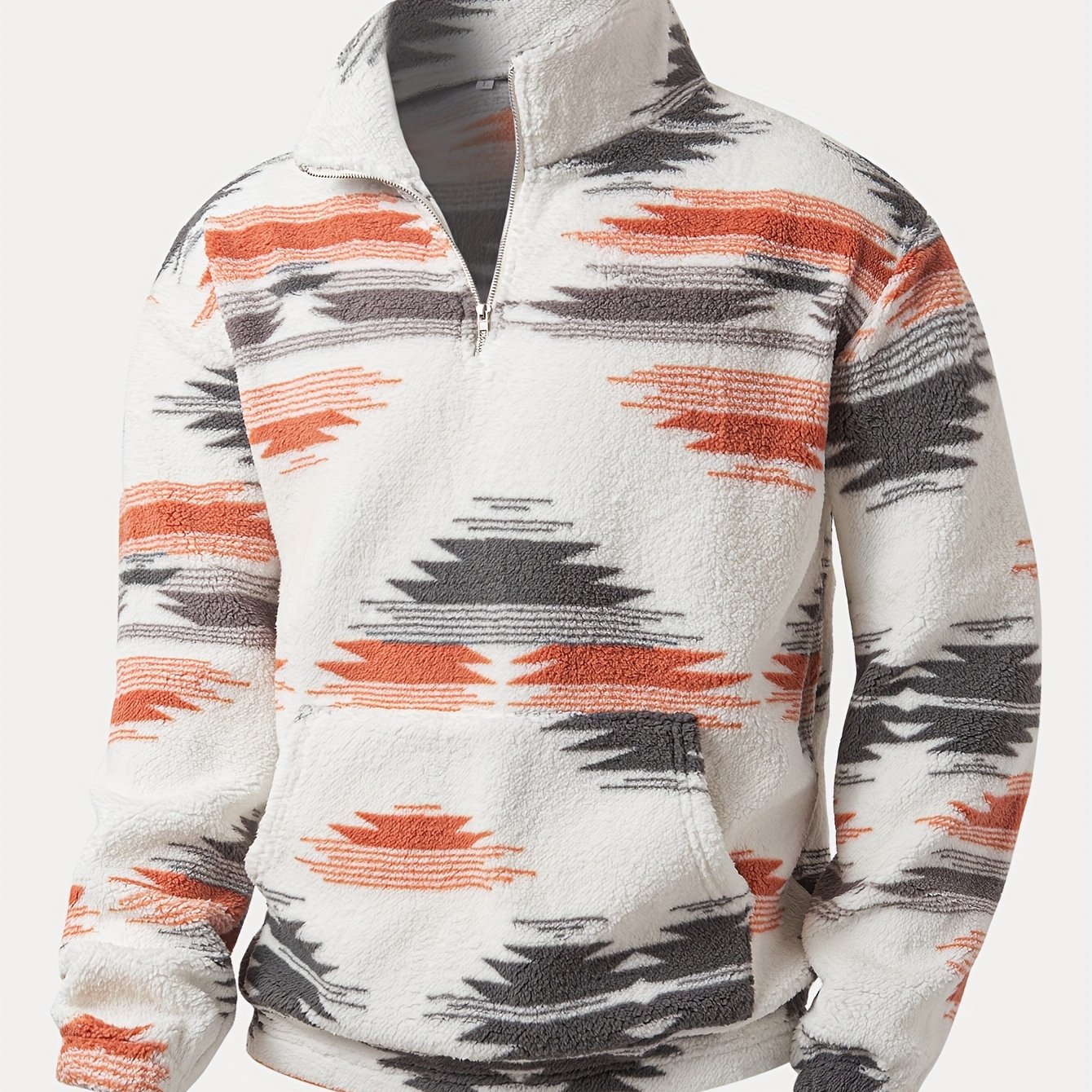 TEMU Sudadera con Forro de Estilo Étnico Jacquard, Cierre de Cremallera, Cuello Medio y Bolsillo