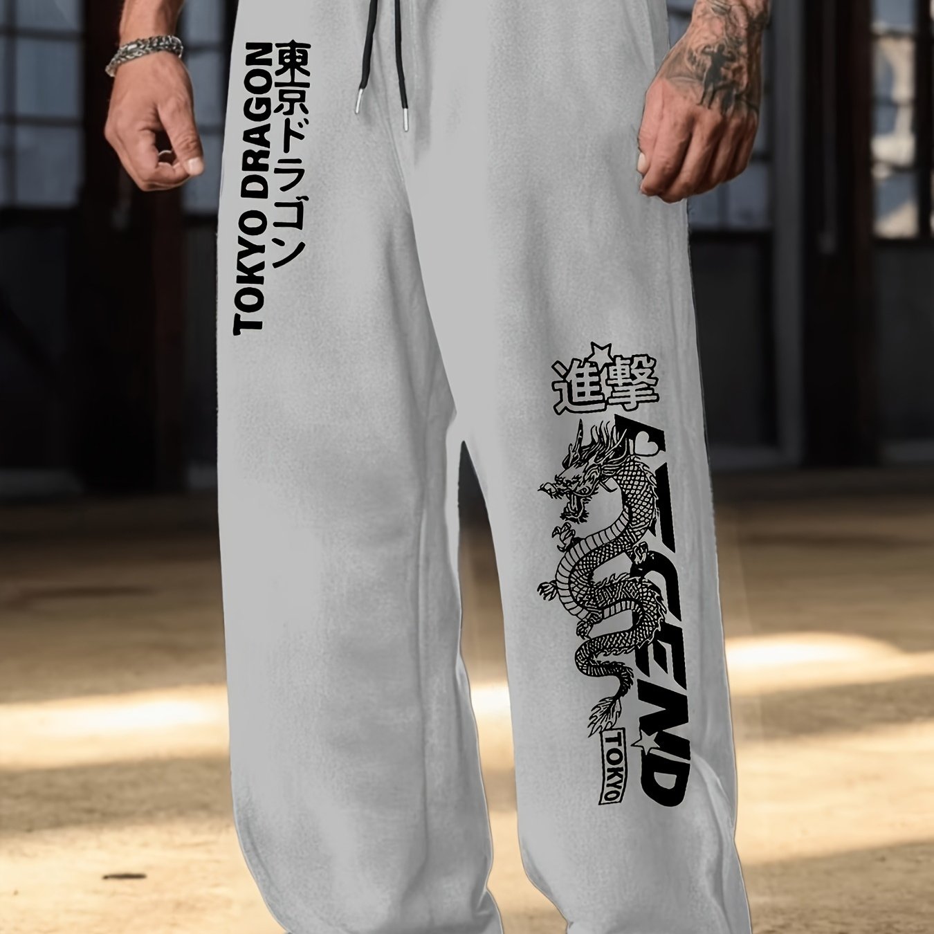 TEMU Men's Versatile Solid Color Drawstring Loose Casual Sports Long Pants, Suitable For Outdoor And And Autumn