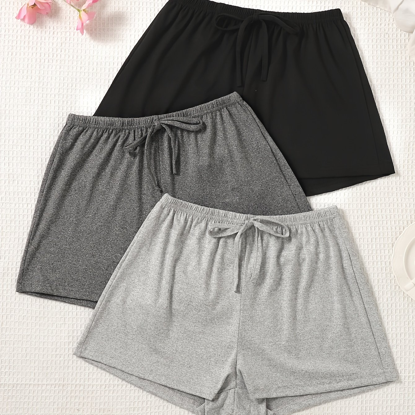 TEMU /summer Collection: Simple Solid Color Comfortable And Breathable Three-pack Women's Casual Short Sleep Pants For , Three-pack In Light Gray  