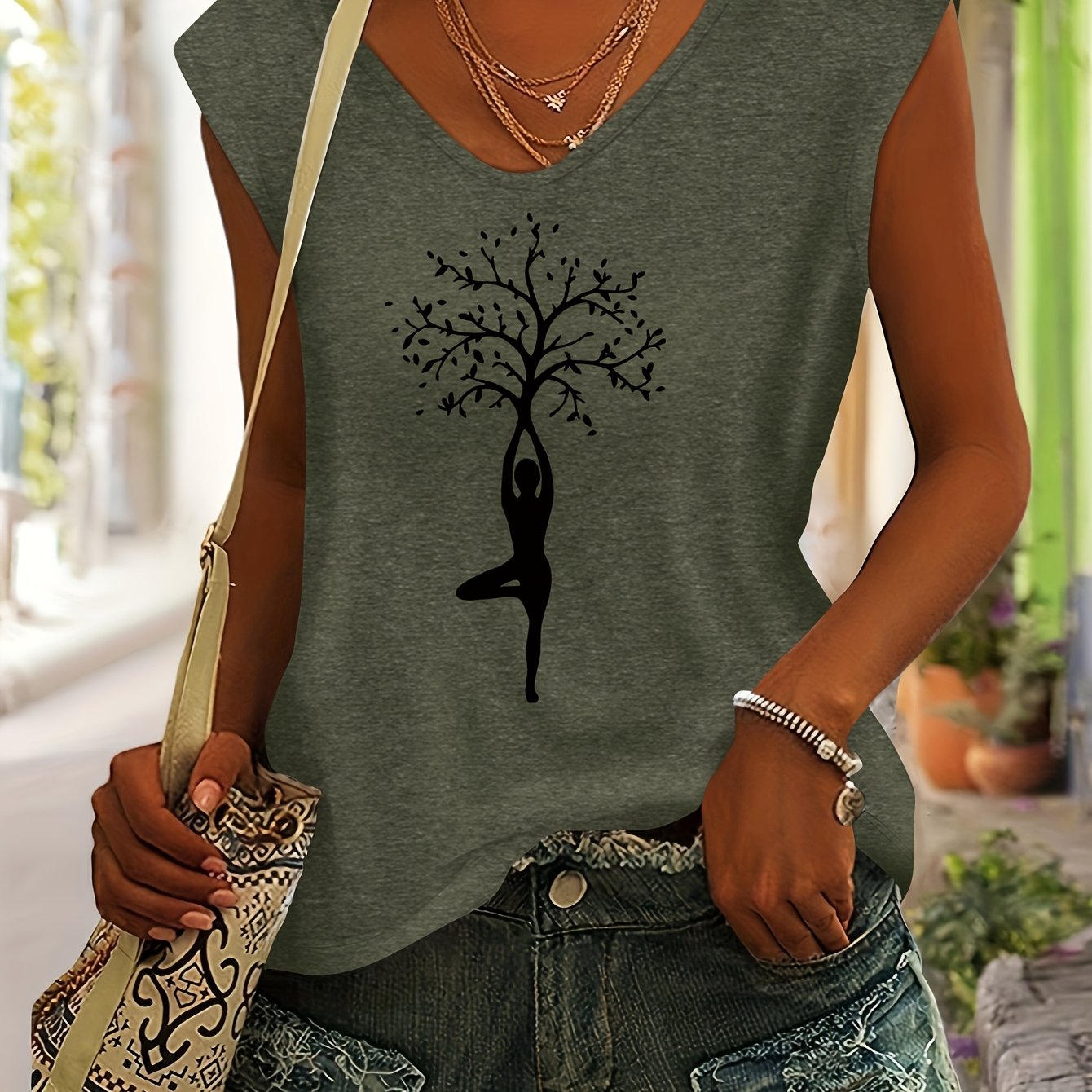 TEMU Pattern Print European And Women' Easy Casual Color V-neck Dolman Sleeve Short-sleeved T-shirt