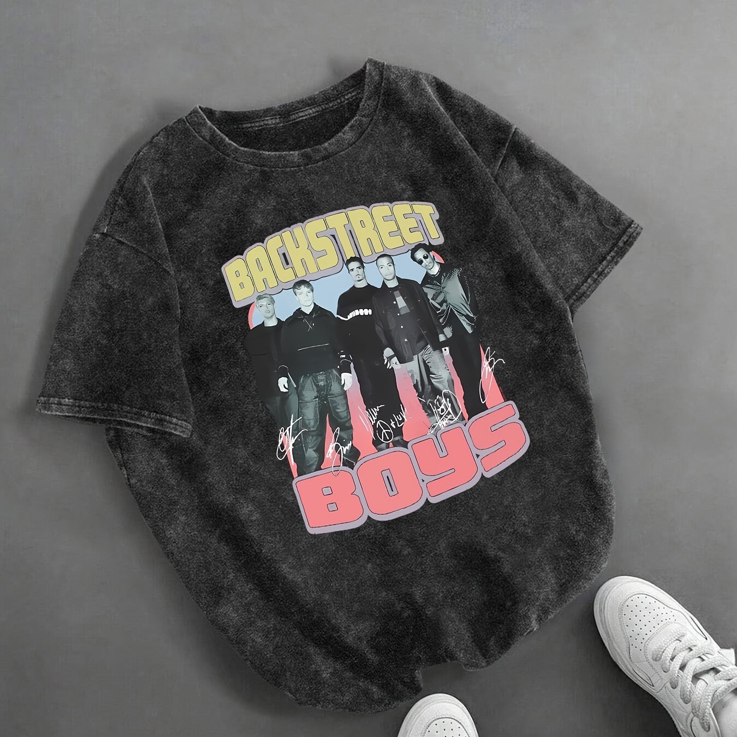 Image of Women's Retro Graphic Tee Featuring A Vintage Bsb , With Pink Lettering. , Washed Casual Round-neck Short-sleeve Shirt Is Machine Washable