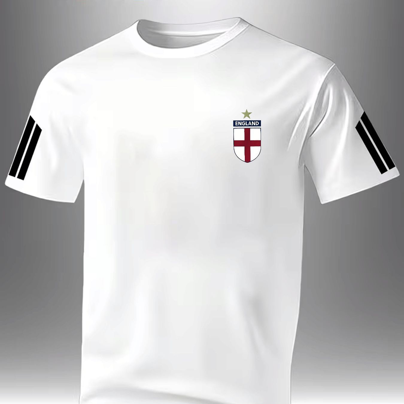 TEMU Men's Fashion Casual Trendy England Style Graphic T-shirt With Stripe Sleeve Sportswear For Adult Men Quick-dry Daily Wear Outdoor Gift