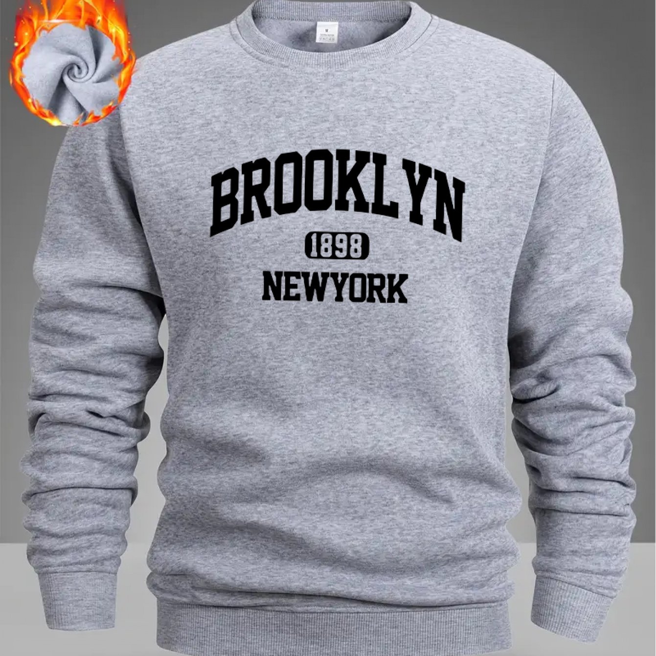 TEMU Sudadera de una sola pieza forrada de forro polar con estampado de Brooklyn para hombre | 1898 Jersey de cuello con estampado, parte superior