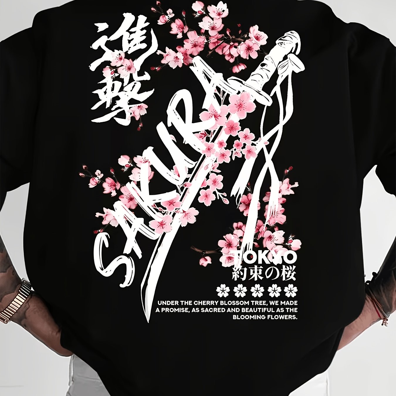 TEMU T-shirt Japonais pour Homme avec Sakura - Chemise à Manches Courtes et Col Rond sur le Thème de Tokyo, Convient pour Événements à Thème et Tenue