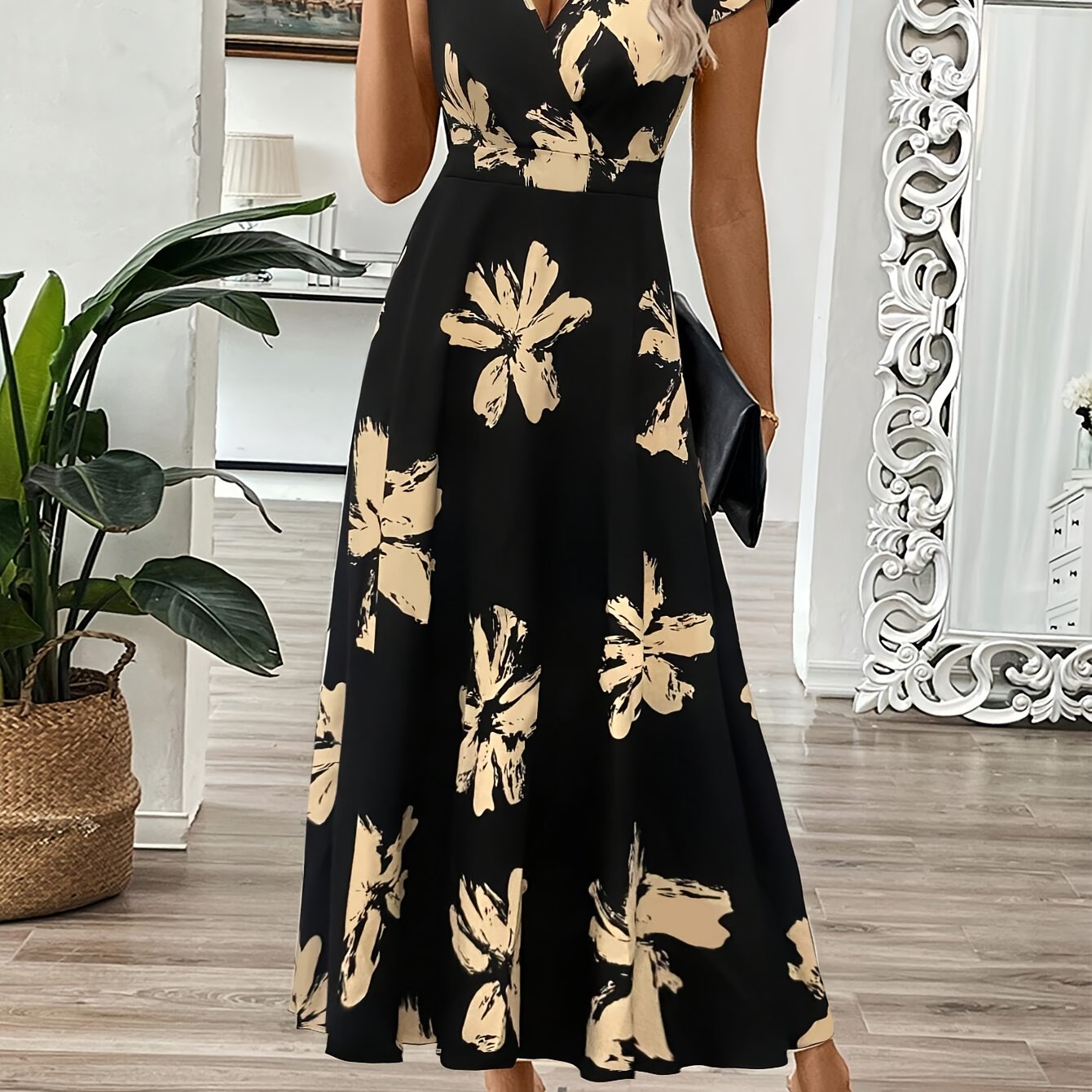 Elegant Women's Floral Print Waist-cinching Dress