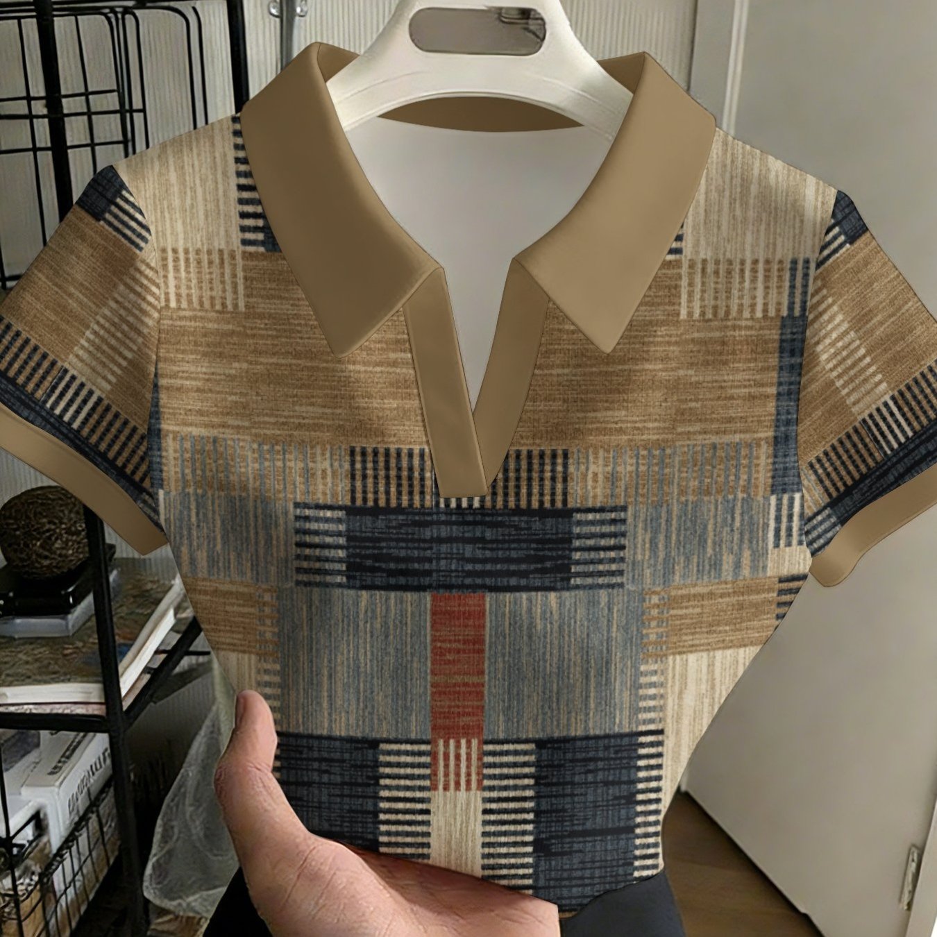 TEMU Women's Stylish And Versatile Buttonless Shirt, Rug Brown Arts Fabric Carpet Motif, Fashionable Versatile Casual Top