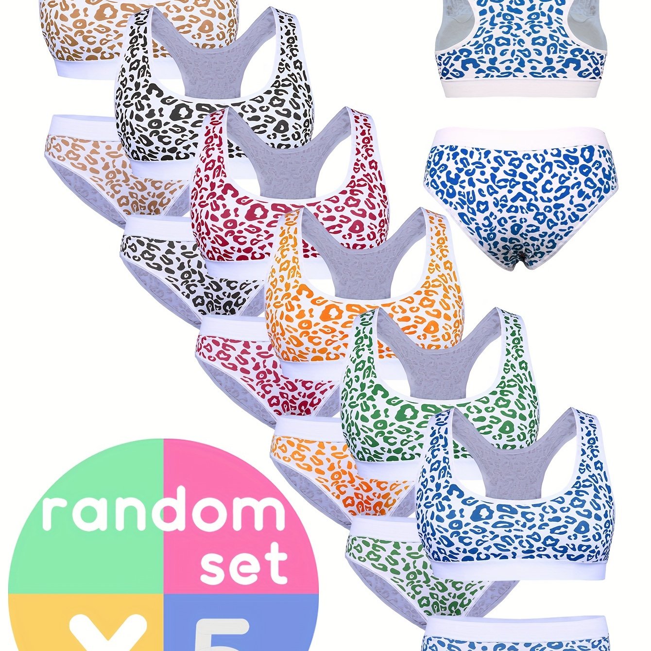 Random 5sets Young Girl Leopard Print Underwear Set