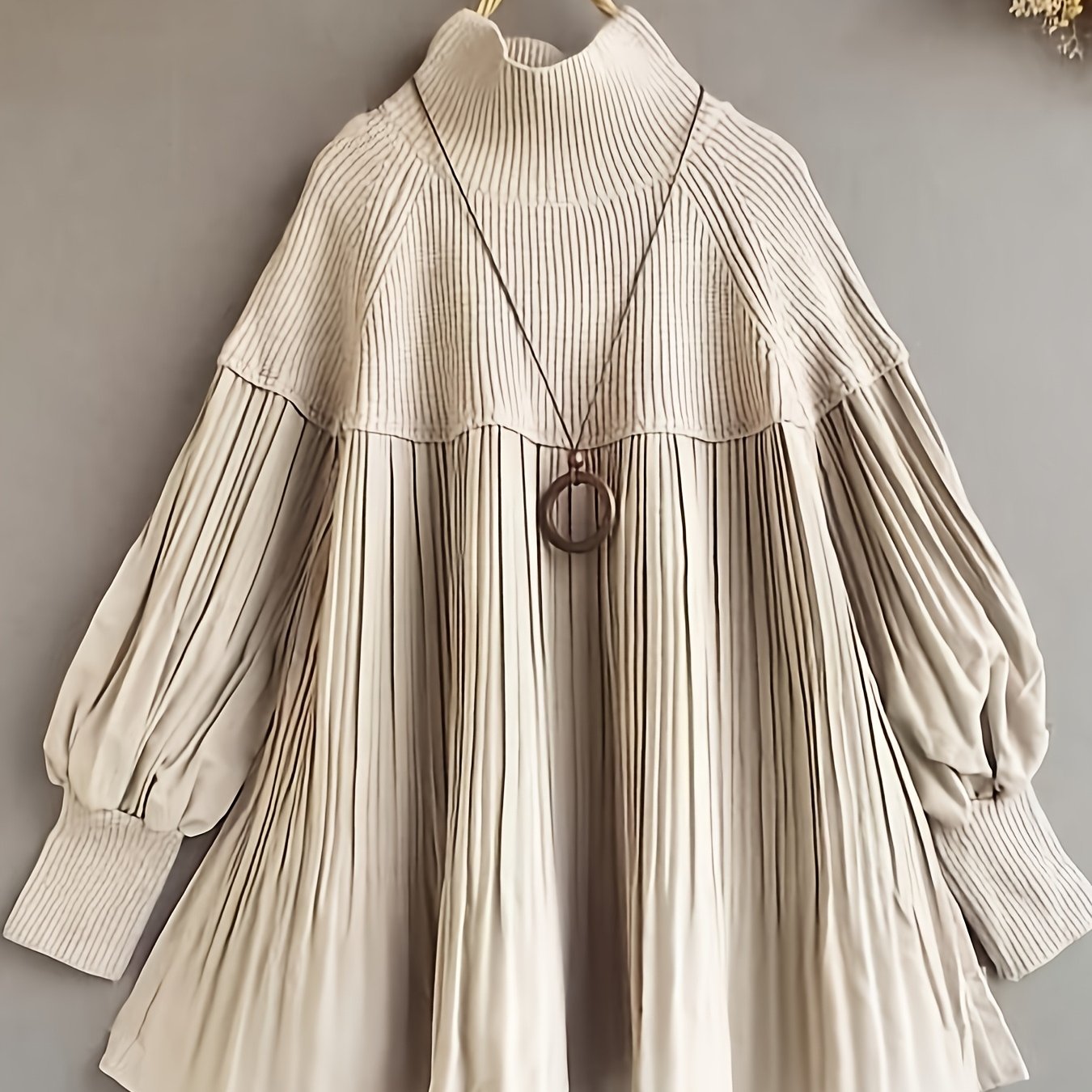 TEMU Pull patchwork à col pour femme avec plissures de style vintage, haut élégant et