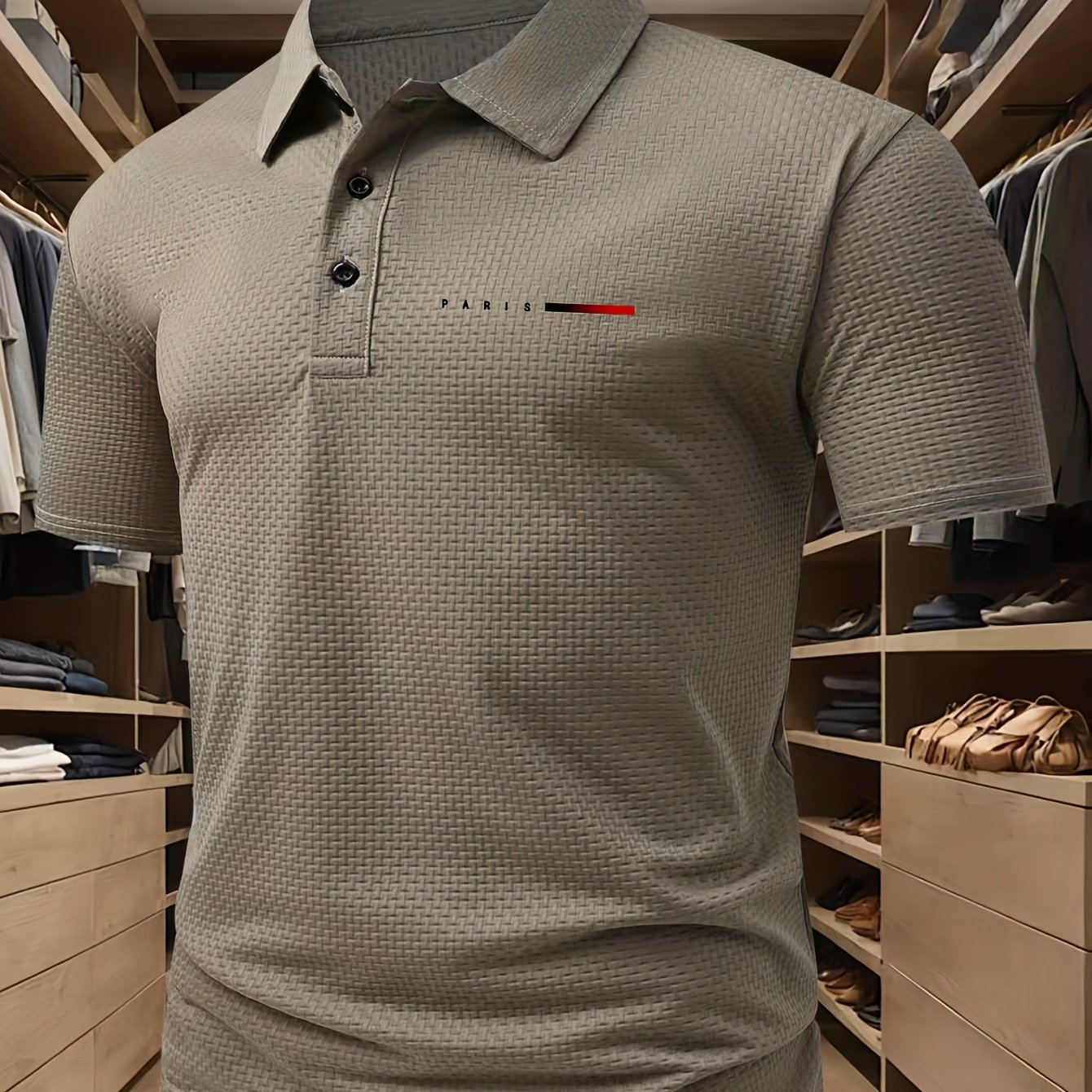 TEMU Summer Lightweight Men's Short-sleeve Shirt With Chest Print And Button- Collar Design