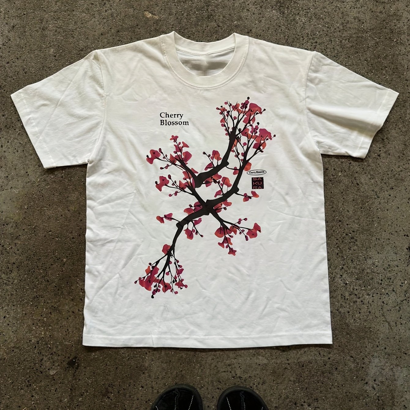 E-shop Streetstyle T-Shirt mit Retro-Kirschblütenbaum-Print, Kurzarm-Top mit Rundhalsausschnitt, geeignet für Herbst, Sommer und Frühling,